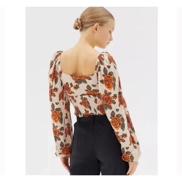 Urban Outfitters Old Soul Smocked Top M Womens Puff Sleeves Cinched Neckline NWT - Picture 3 of 6